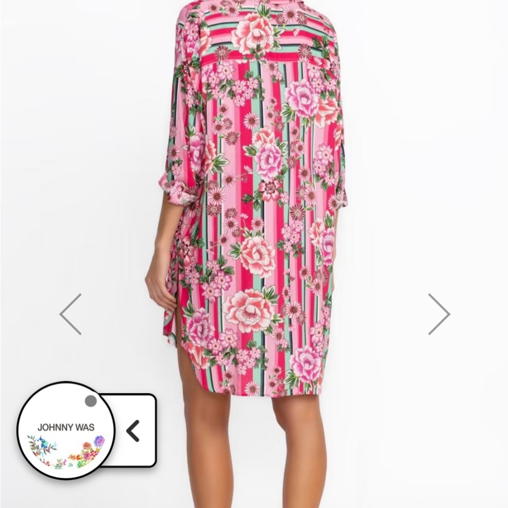 Johnny Was Pink and Green Floral Swim Cover-Up - Picture 2 of 4
